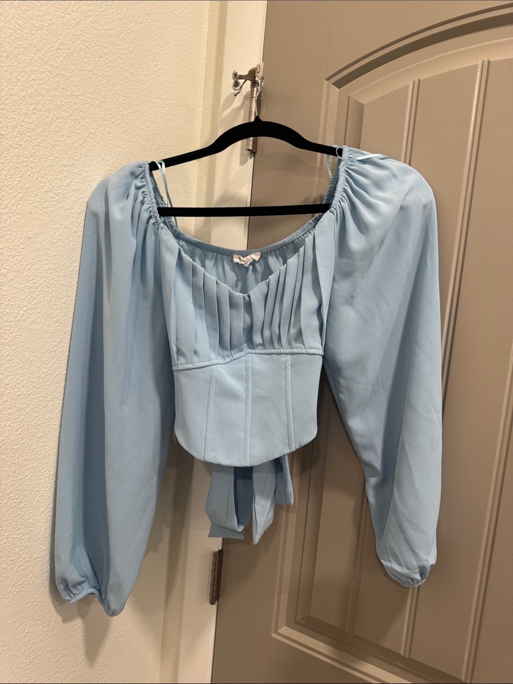 Blu Pepper Light Blue Pleated Corset Peasant Top size XS